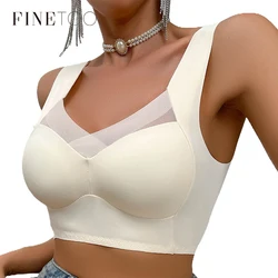 FINETOO Sexy Seamless Plus Size Bra Women Patchwork Lace Push Up Sports Brassiere Female Backless Thin Invisible Lingerie L-3XL