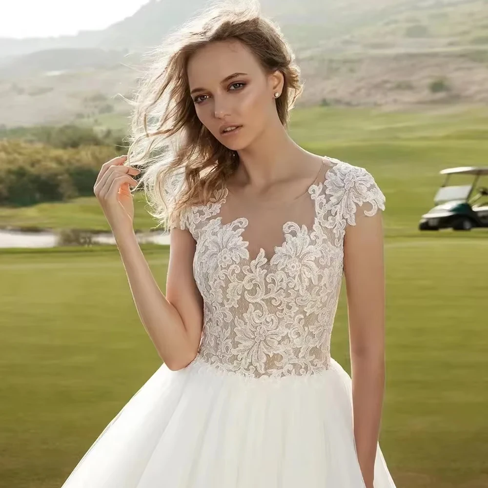 Customized Ball Gown Wedding Dress For Woman Bride Court Train Tulle Lace Formal Occasion Robe Bridal Gown