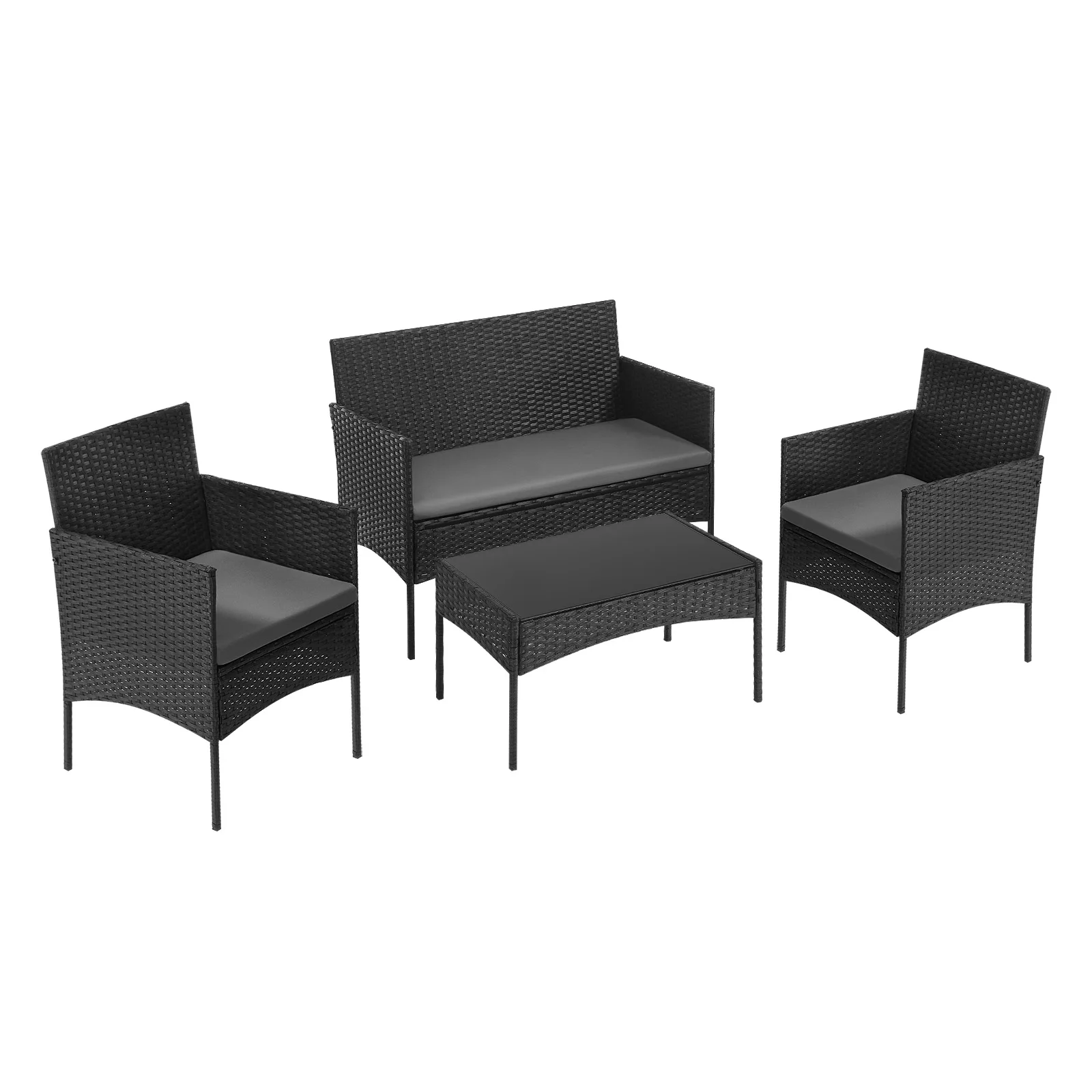 WOLTU 4-delige rotan tuinmeubelset salontafel 2 fauteuils en bank voor 2-zits met kussen weerbestendig voor balkontuin