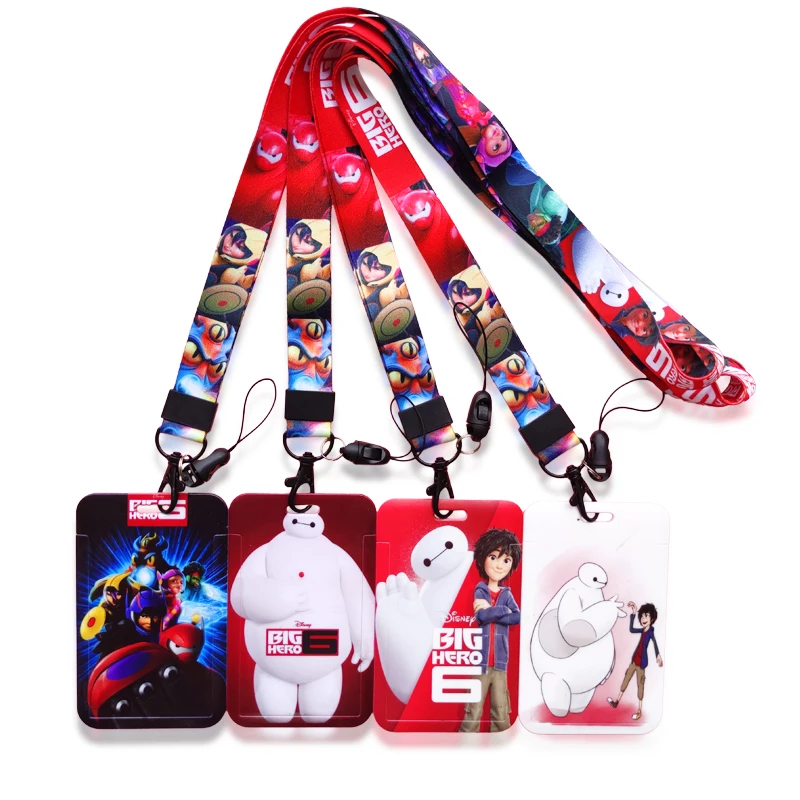 

Disney Big Hero Men Card Holders lanyards Anime Credit Card Case ID Badge holder Boys Business Cardholder Retractable Clip