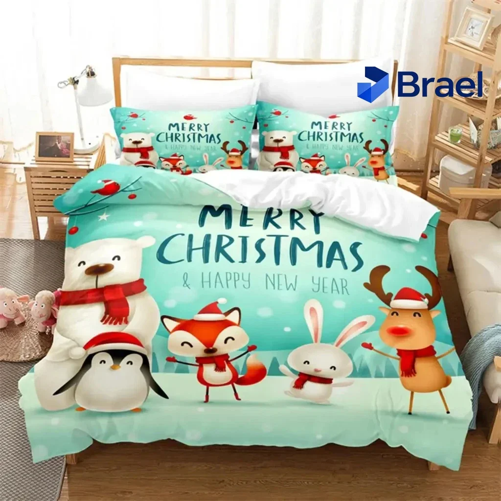 Exquisite Christmas Santa Xmas Bedding Set,Duvet Cover Comforter Bed Set Quilt Cover Pillowcase,King Queen Twin Size Boys Girls