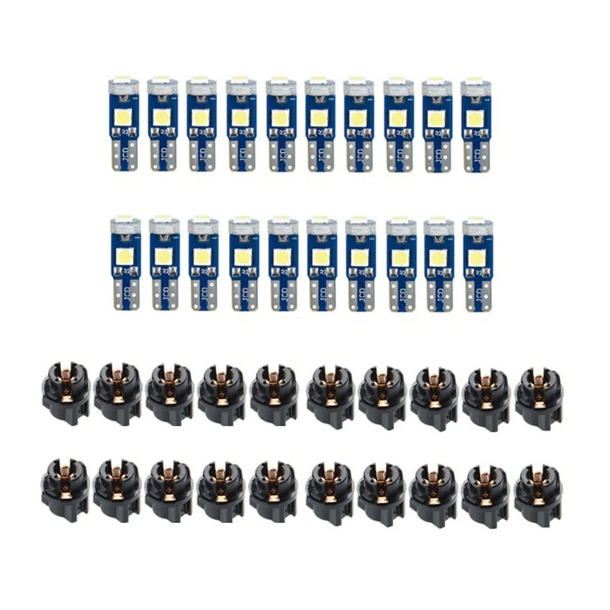 20Pcs T5 LED Lights for Car Dashboard Panel Gauge Indicator, 3030-3SMD Light Replacement with Twist Lock Socket - Blue