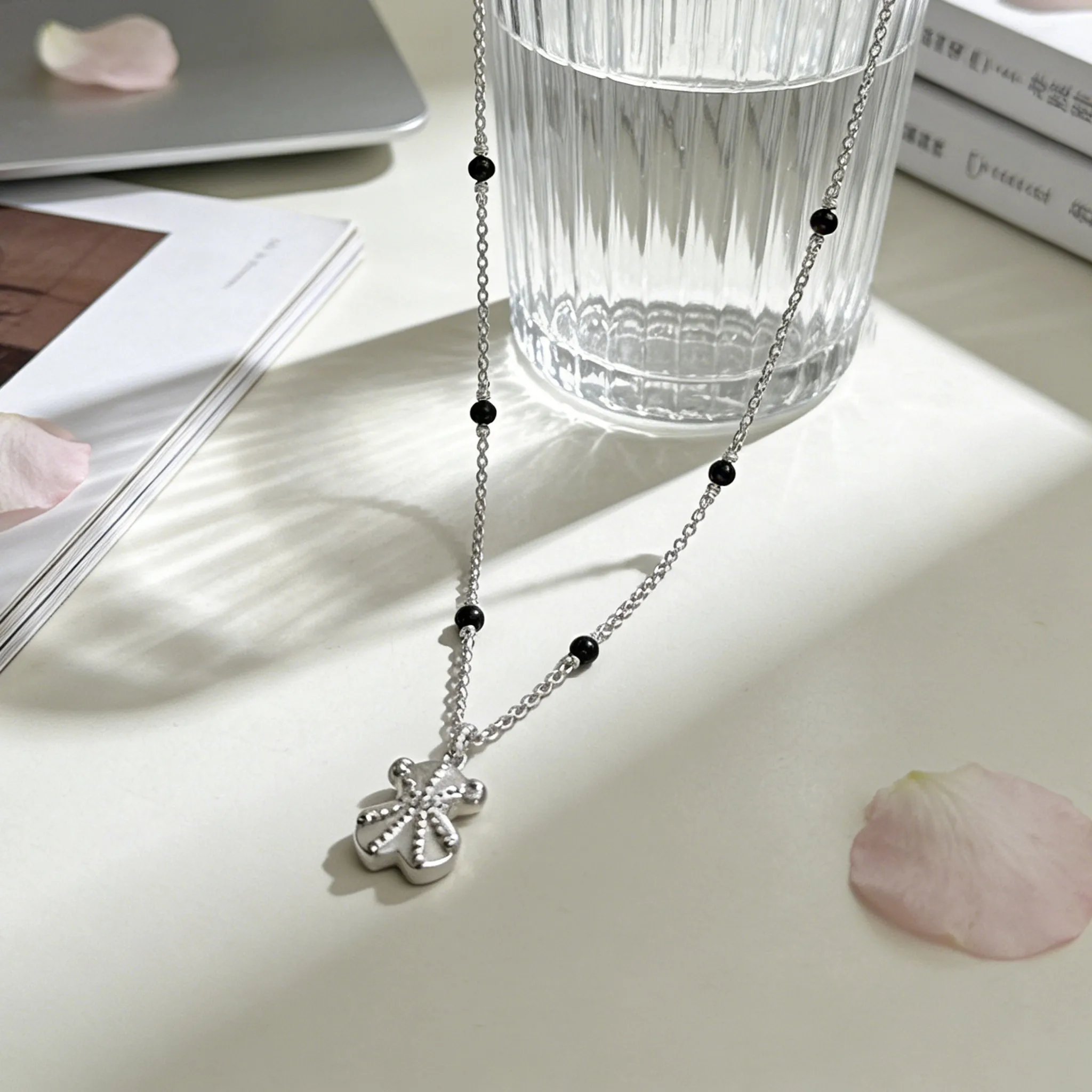 

S925 Sterling Silver Classic Teddy Bear Pendant Necklace, Versatile and Durable