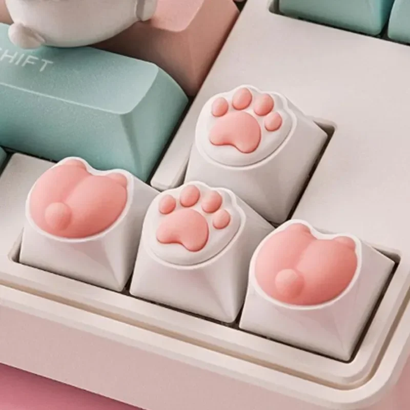 New Cute Cat Claw Cat Butt Keycap Pink Soft Silicone And Abs Keycaps Cross Axis Universal Keycap For Mechaniacal Keyboard Diy