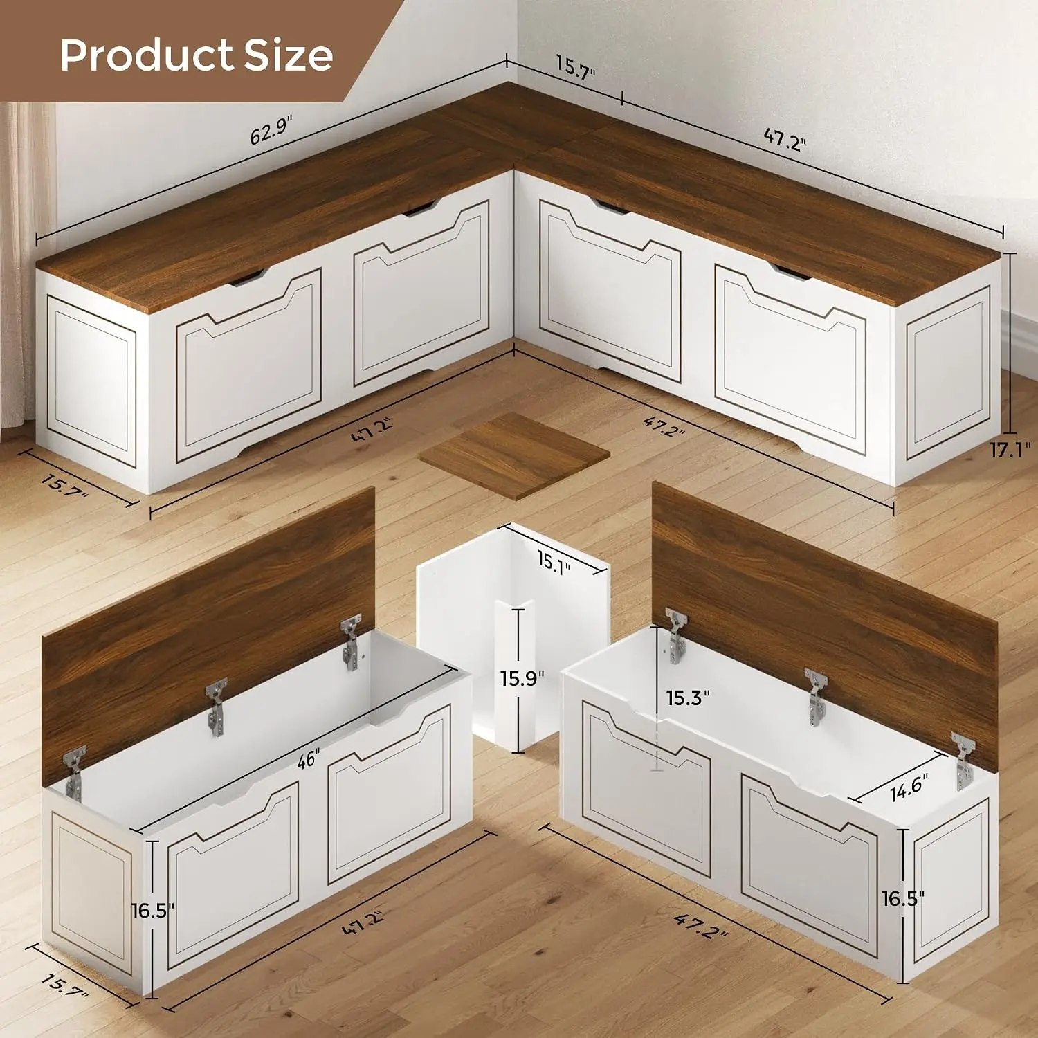 L Shaped Corner Bench, Nook Seating, 63