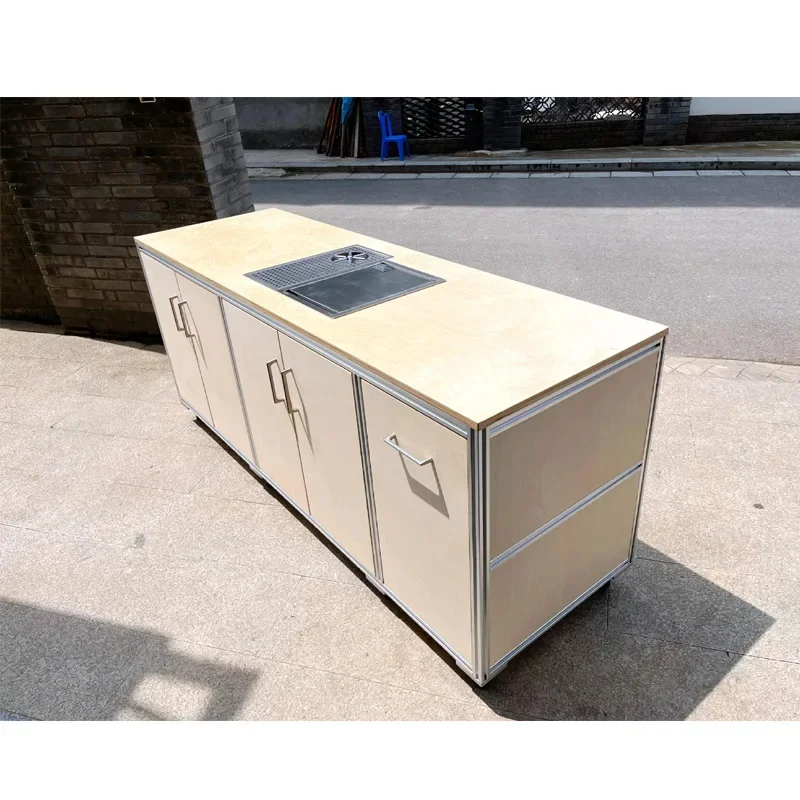 Simple modern aluminum profile birch side cabinet household display cabinet with stainless steel