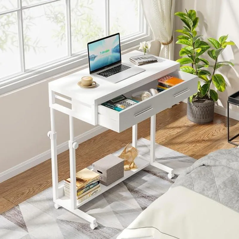 

Small Mobile Rolling Standing Desk - Overbed Table, Teacher Podium with Wheels, Adjustable Work Table, Rolling Desk Laptop Compu