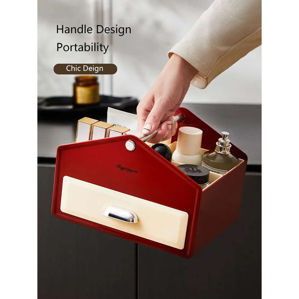 

Cute Designer Storage Box Contrast Color Durable Cosmetics Box Casual Desktop Partitioned Drawer Organizer Box Make Up Container