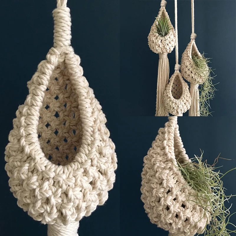 Woven Cotton Hanging Basket Hollow Out Macrame Flower Planter Pineapple Shape Vegetable Fruit Basket Kitchen Garden Storage Sup