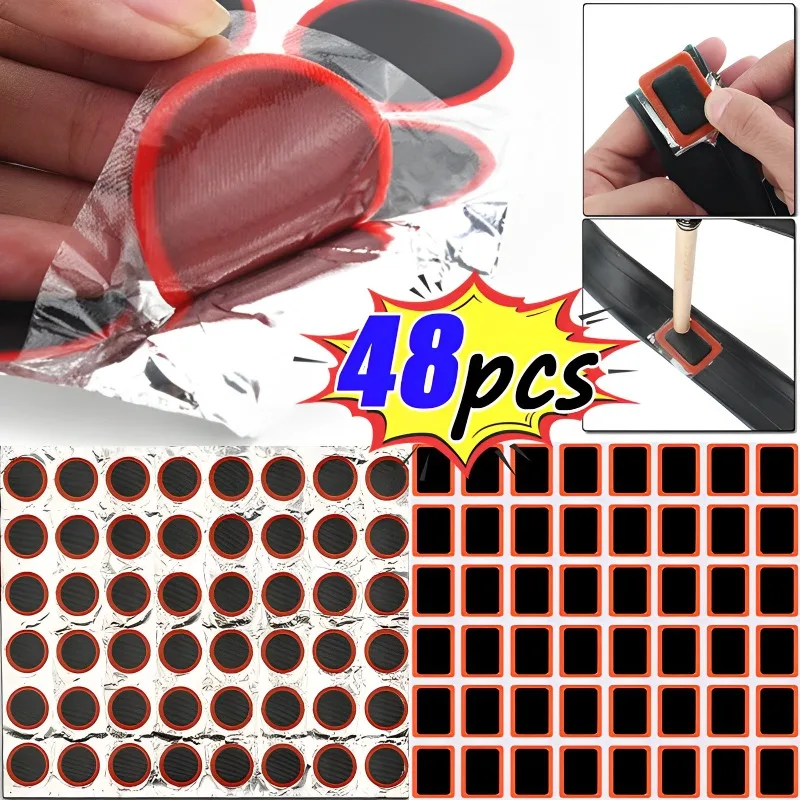 48pcs Rubber Puncture Patches Bicycle Tire Tyre Tube Repair Cycle Patch Kit No Glue Bicycle Inner Tube Puncture Repair Tools