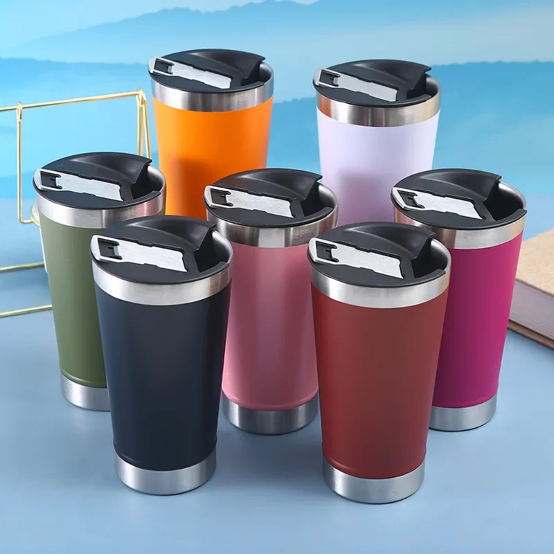 Thermal Cup with Lid and Opener 473ml Copo Térmico Com Tampa Cold Beer Thermos Insulated Water Bottle Keeps Cold