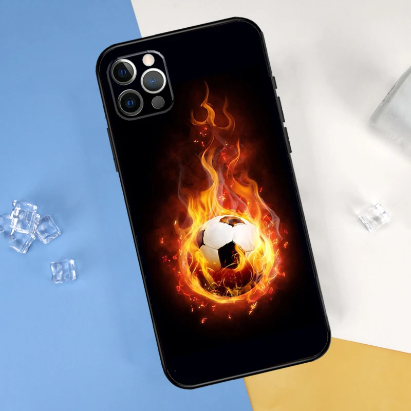 Fire Football Soccer Ball Phone Case For iPhone 16 15 11 12 13 14 Pro Max Mini Cover For iPhone 16 15 X XS Max XR Plus Coque