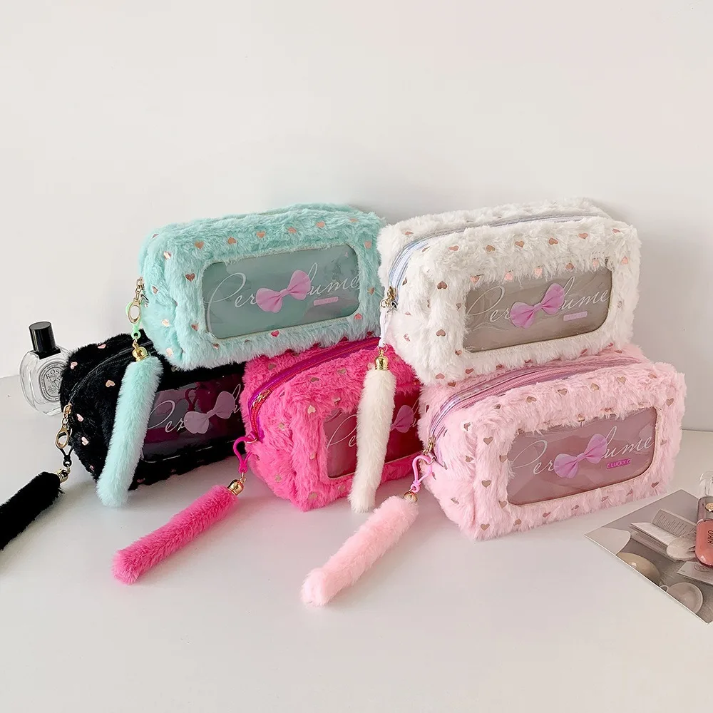 Cute Bow Pencil Case Large Capacity Multifunctional Stationary Storage Bag Makeup Pouch