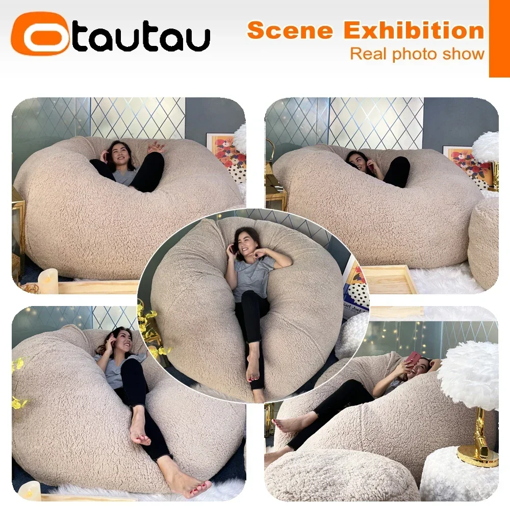 OTAUTAU King Size Giant Sofa Sac Pouf Cover No Filling Soft Fluff Bean Bag Chair Puff Couch Floor Corner Seat Futon DD007