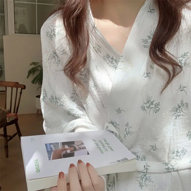 

Bathrobe Spring Summer Thin Women's New Nightgown Women's Floral Long Kimono Loose Pajamas Home Clothes Pajama Woman Nightgowns