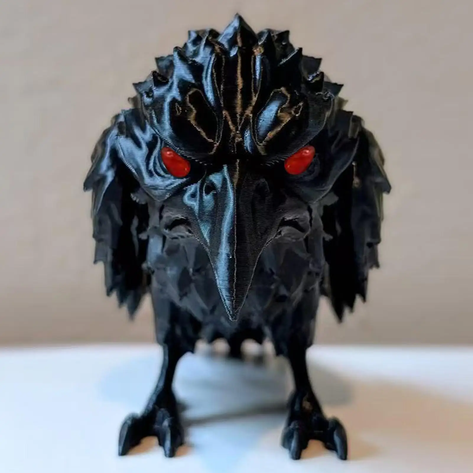 Realistic black crow sculpture Crow Figurine 3D Printed Realistic Black Crow Table Decoration Gothic Red-Eyed Raven Ornament
