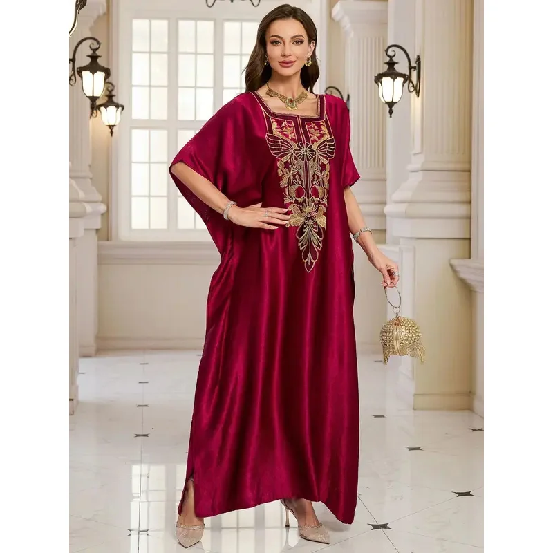 Beach Kaftans for Women Shining Material Embroidered Elegant Maxi Dresses Cover Ups for Swimwear Holiday Beachwear Bathing Suits