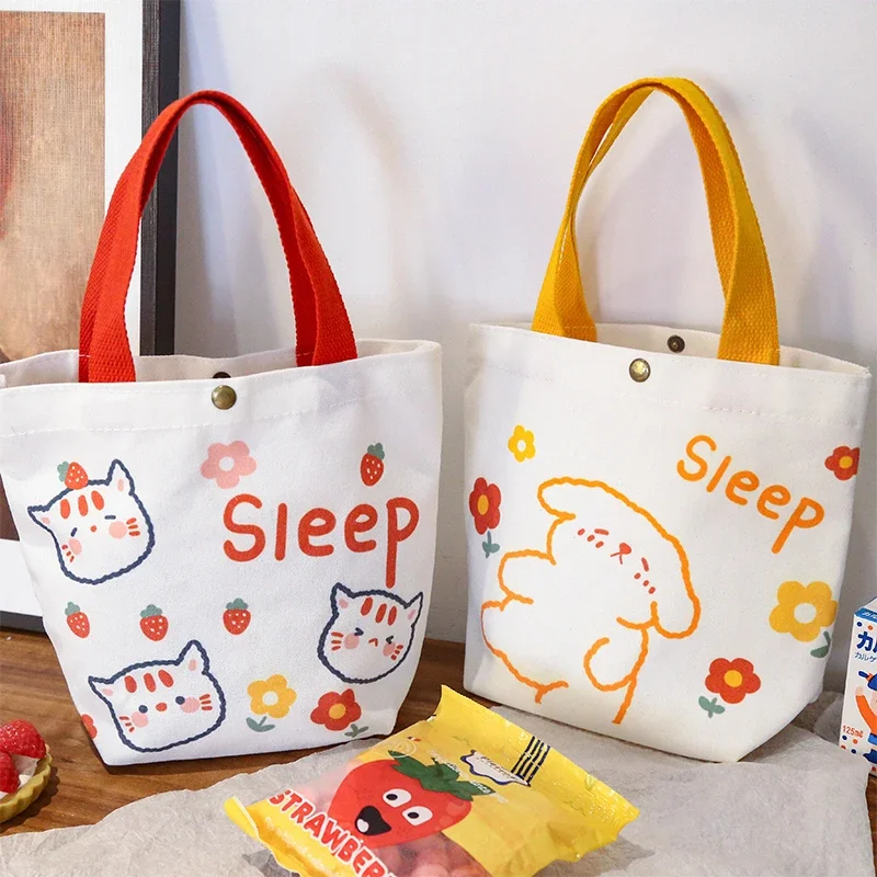 Women Cartoon Mini  Shopping Bag Handbags Fashion Korean Style Small Reusable Canvas Storage Tote Bag Aesthetic Totebag Bolsa