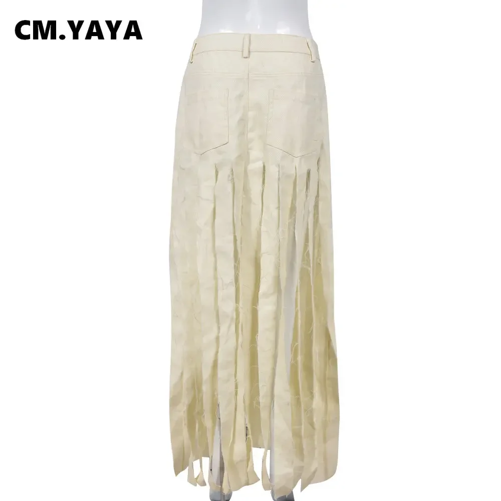 Women Cutout Split Drawstring Tassel Zipper Fly Straight Bodycon Midi Maxi Long Denim Skirt 2024 Summer INS Jeans Skirts