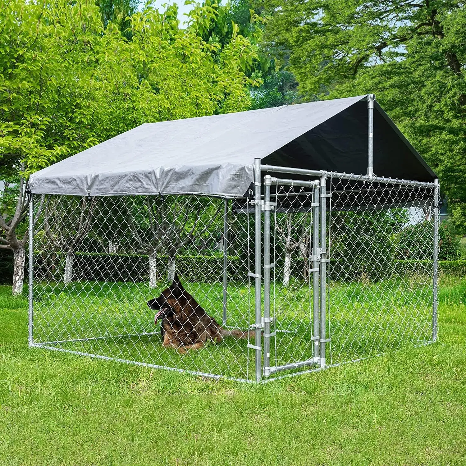 

Extra Large Outdoor Dog Kennel, Anti-Rust Dog Kennel Outside with Roof, Galvanized Chain Link Dog Runs for Outside