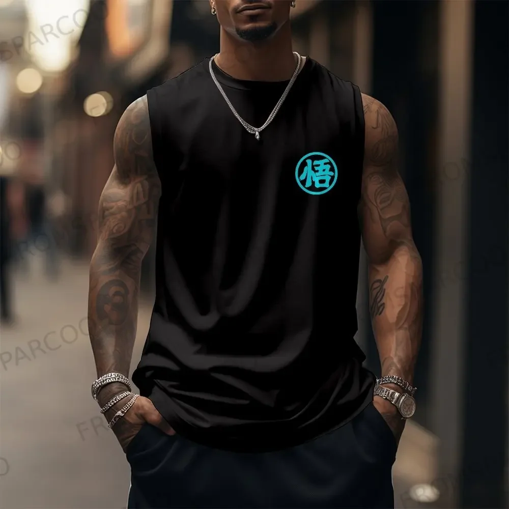 Koszulka bez rękawów z nadrukiem Dragon Ball Anime Goku, czysta bawełna, odzież sportowa na siłownię, luźna, męska, letnia, modna, top/topina, 2025