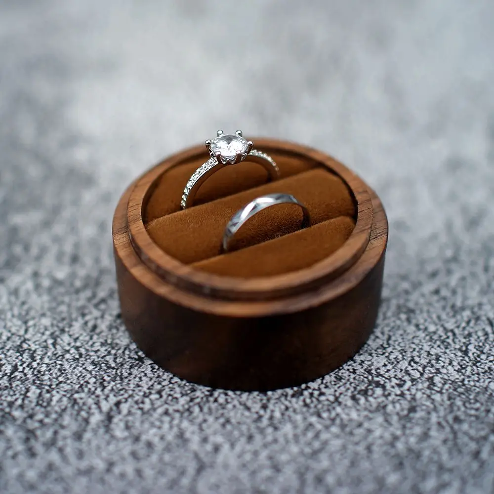 

Round Rustic Jewelry Box Proposal Case Gift Wedding Ring Box Presentation Box Ring Bearer Box Storage Box