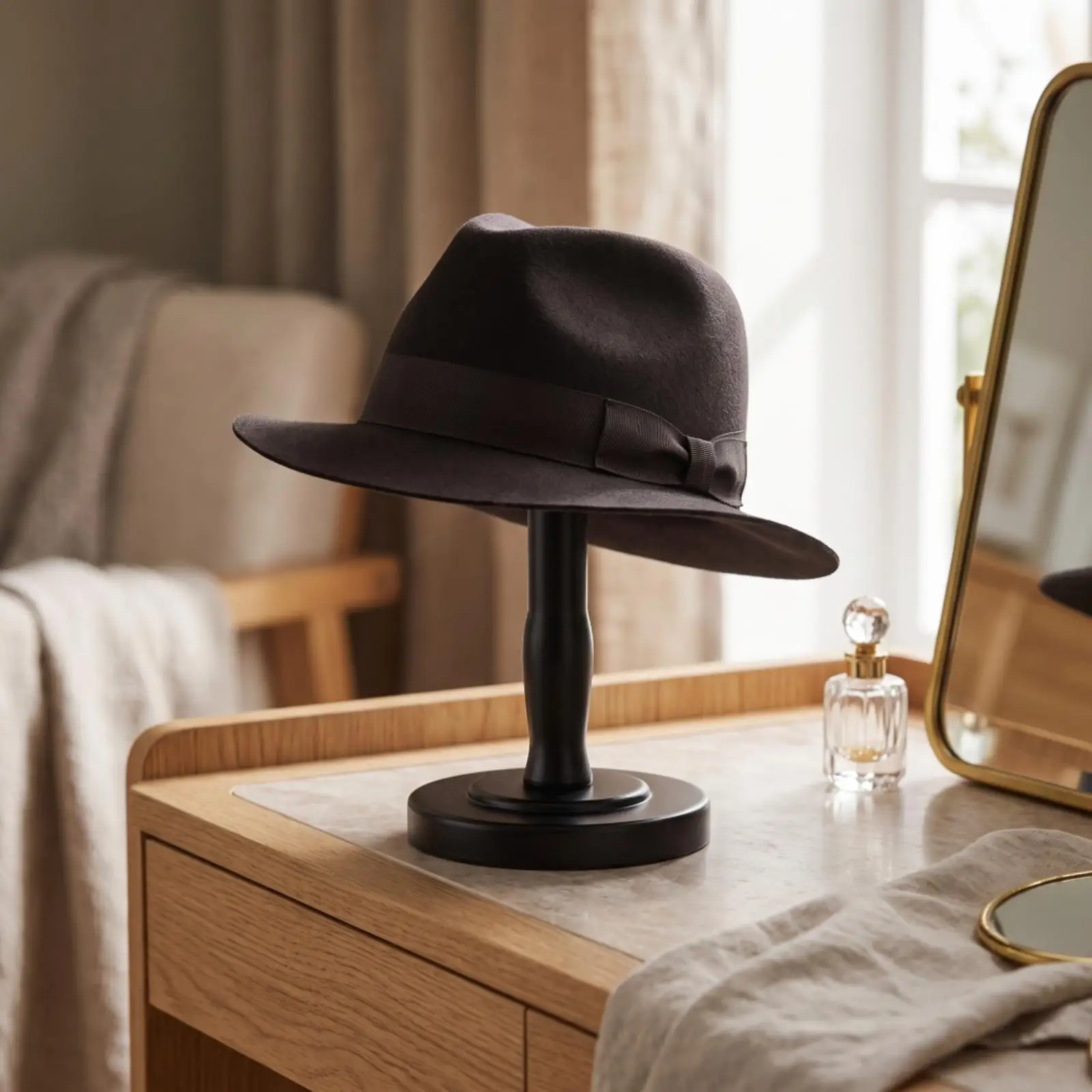 Hat Display Stand Plastic Wood Look Head Form Sturdy Base for Organizing Hats Scarves and Wigs
