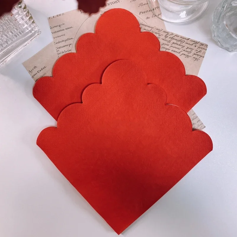 Guardanapos Impresso Colorido, Renda Simples, Modelos Cut-Out, Papel De Casamento Vermelho Chinês, Placemats De Papel Decorativo, 16 Unidades por Pac