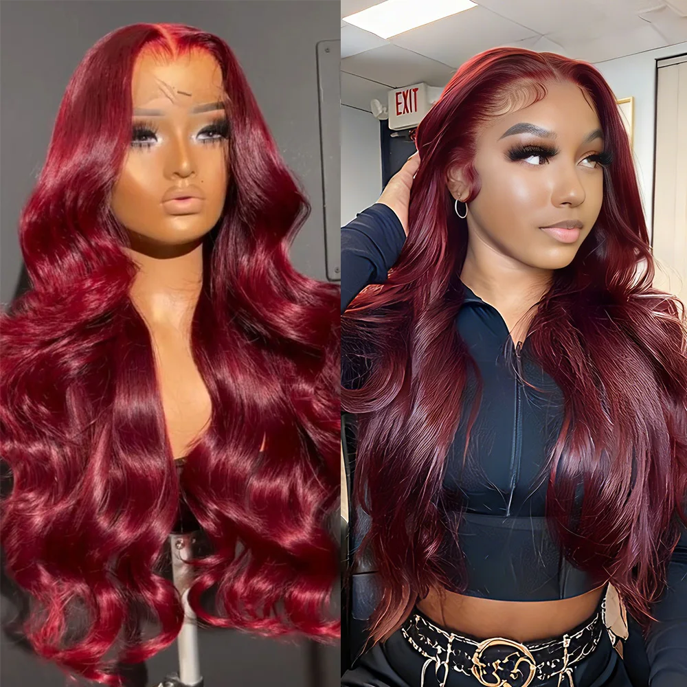 

Парик с HD-кружевом 13x6, плотность 220, цвет бордовый, 30-40 дюймов, 99J, с эффектом Body Wave, парик с кружевной передней частью 13x4, 100% натуральные бразильские волосы
