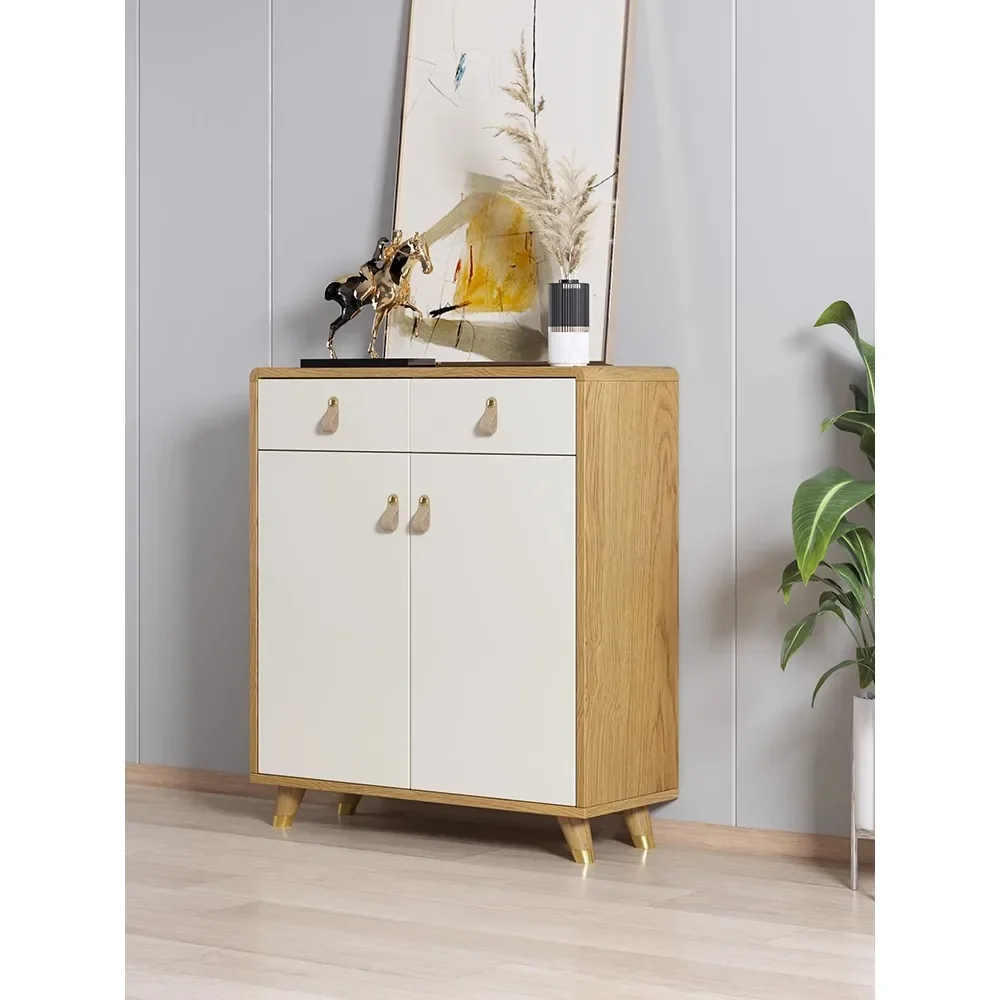 Modern simple home door paint storage cabinet solid wood frame light luxury Nordic large-capacity shoe cabinet