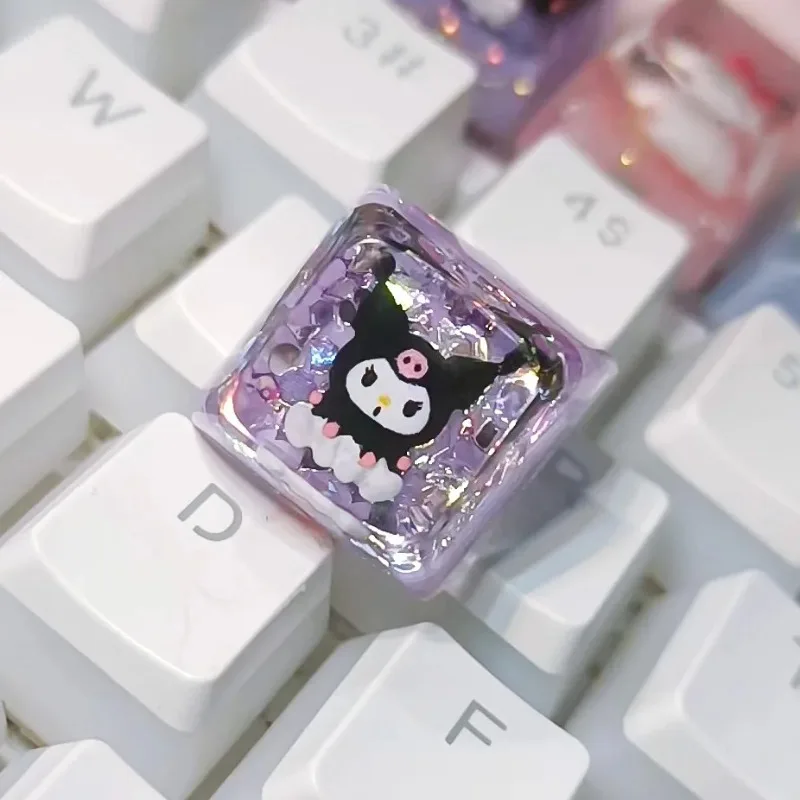 Kawaii Sanrio Cinnamoroll Kuromi Pochacco Anime Teclado mecánico personalizado Keycap delicado Festival de dibujos animados regalo de cumpleaños