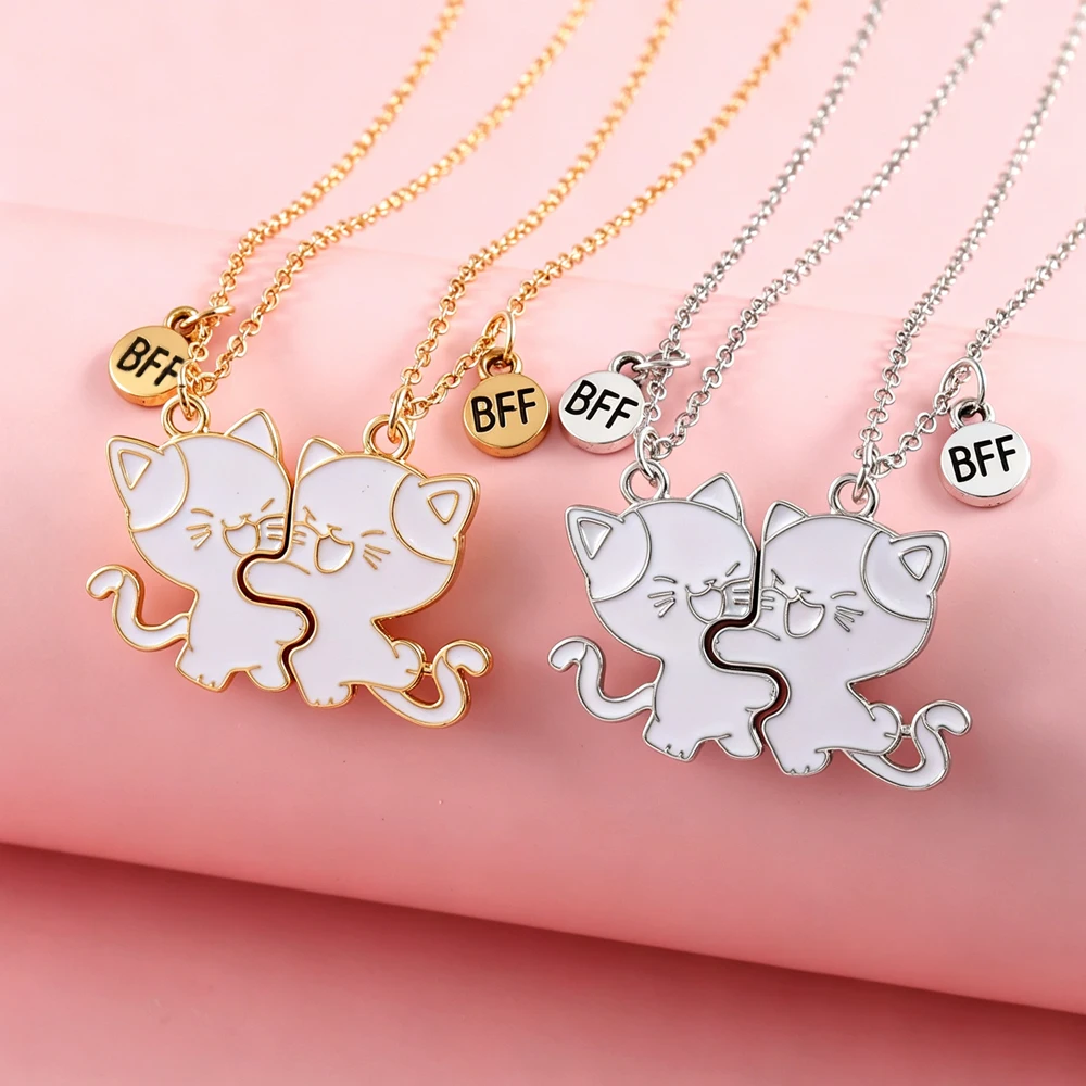 Winoneday 2Pcs/Set BFF Charm Cute Cats Shaped Puzzle Pendant Necklace Girls Best Friends Friendship Jewelry Gift