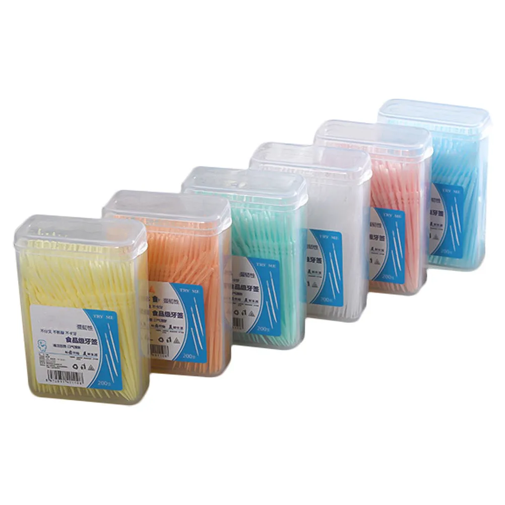 6 Boxes Disposable Toothpick Brush Double-End Interdental Dental Floss Picks Mixed Color Portable Oral Cleansing Tools