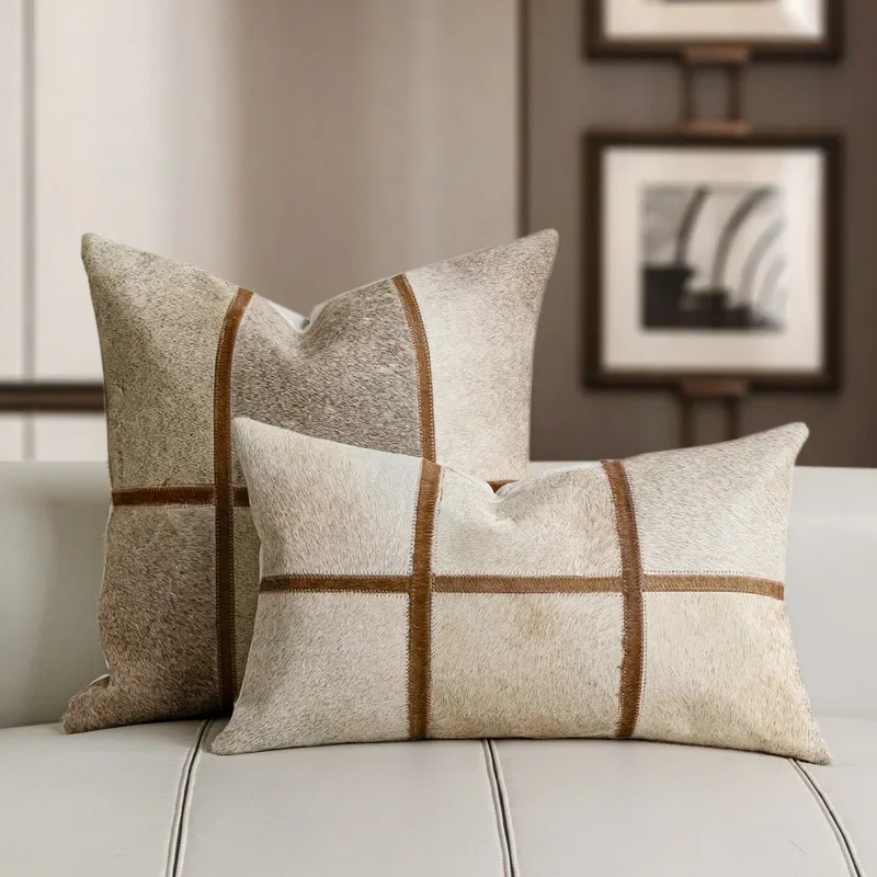 30X50/48X48CM Rice Grey Splicing Throw Pillow Cover Modern Light Luxury Waist Cushion Cover Decor Home Decorative Pillowcase