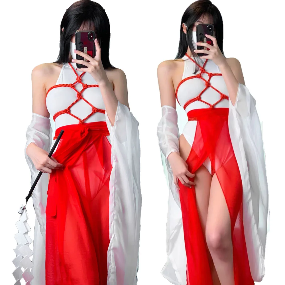 

Anime Miyamizu Mitsuha Cosplay Costumes Japanese HIMIKO Kimono Witch Uniform Sexy Bikini Psychic Red Dress Halloween Costumes