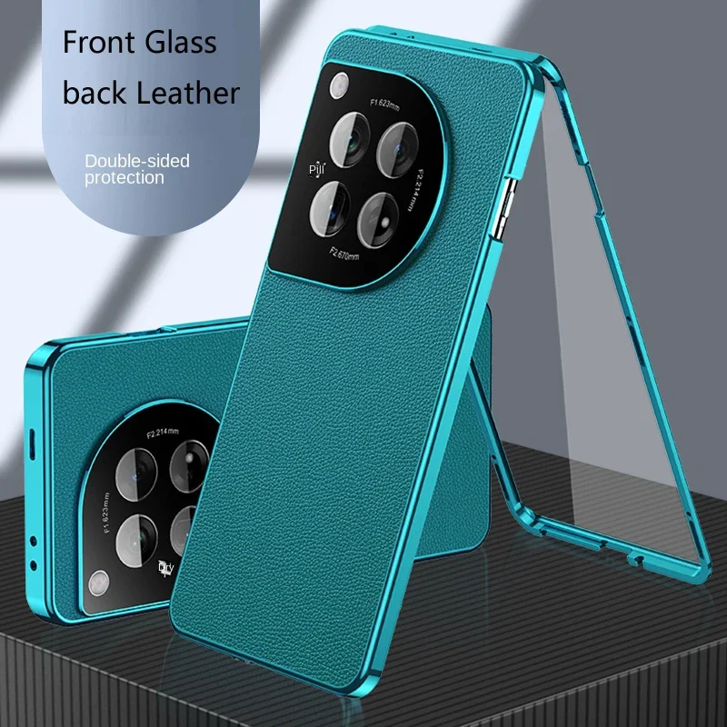 حافظة هاتف بمغناطيس معدني على الوجهين من الزجاج المقسى لهاتف OnePlus 13 11 12R Nord CE 4 Lite 5G غطاء خلفي من الجلد لحماية العدسات #1