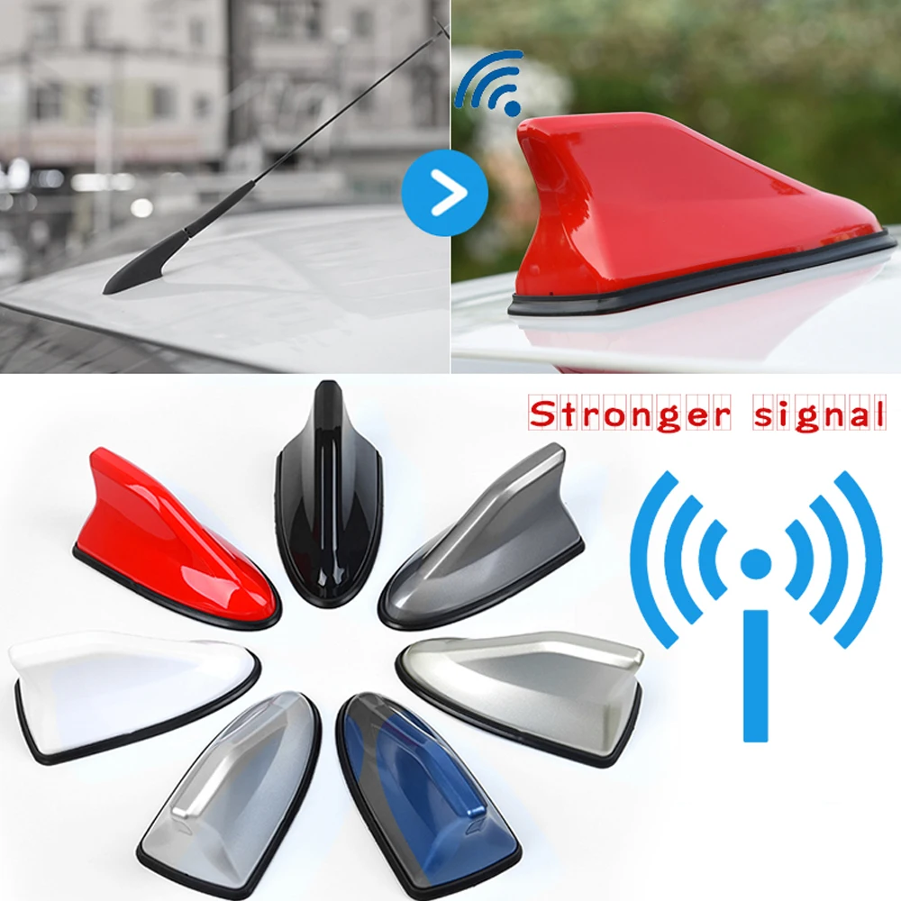 Waterproof Universal Car Radio Antenna Shark Fin Roof Decorative Antenna with Adhesive Tape Base with FM/AM Radio Function