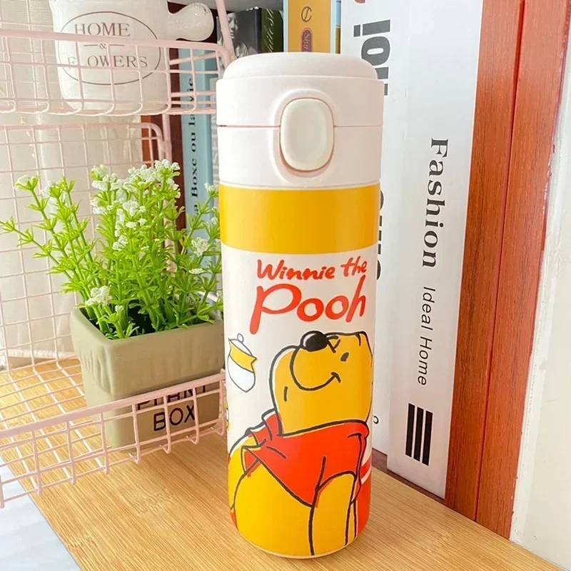 Disney Cartoon Water Cup Bottle Winnie the Pooh Vacuum Cup Thermos Stainless Steel Student Portable Direct Drinking Cup 420ML