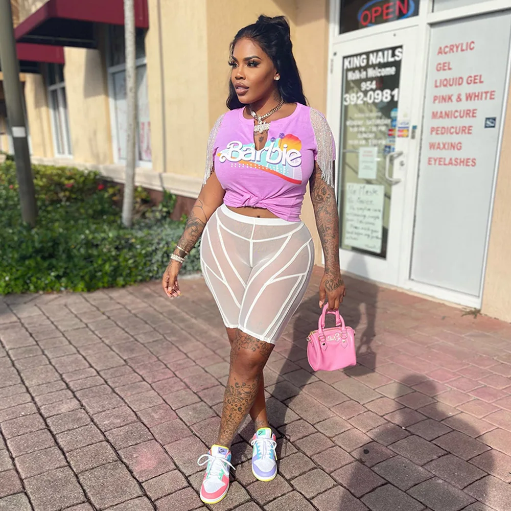 Letter Print T Shirt for Women Fashion V Neck Slit Short Sleeve Tees Summer Tops Y2k T-shirt 2023 New Drop Shipping Items