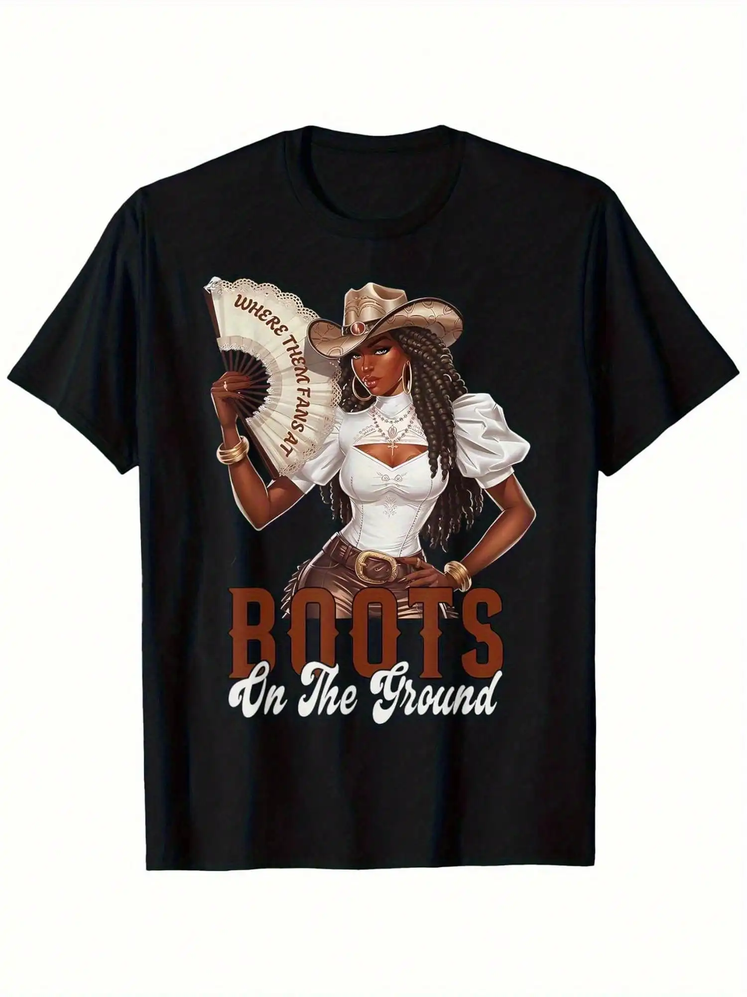 Where They Fan At Boots On Da Ground Cowgirl Linedance T-Shirt, เสื้อยืดคอกลมแขนสั้นลําลอง, ผ้าฝ้าย 100%, นุ่มพิเศษ