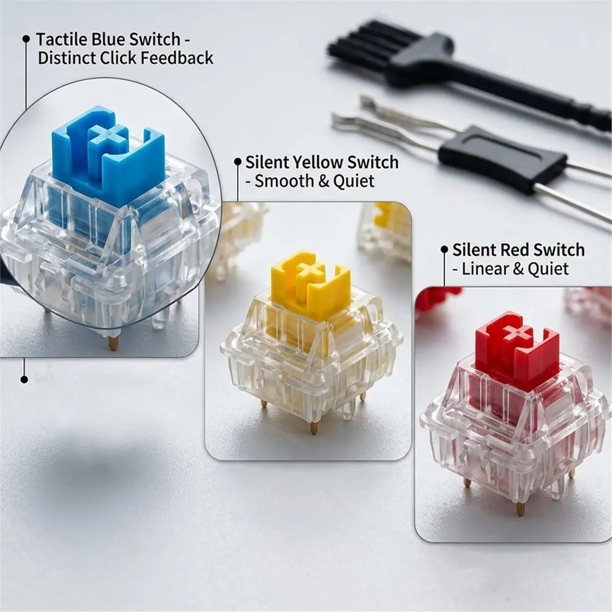 a21z-conjunto-de-90-clickers-para-teclado-com-pinca-e-escova-clickers-para-impressao-3d-switches-de-teclado-30-azuis-30-amarelos-30-vermelhos