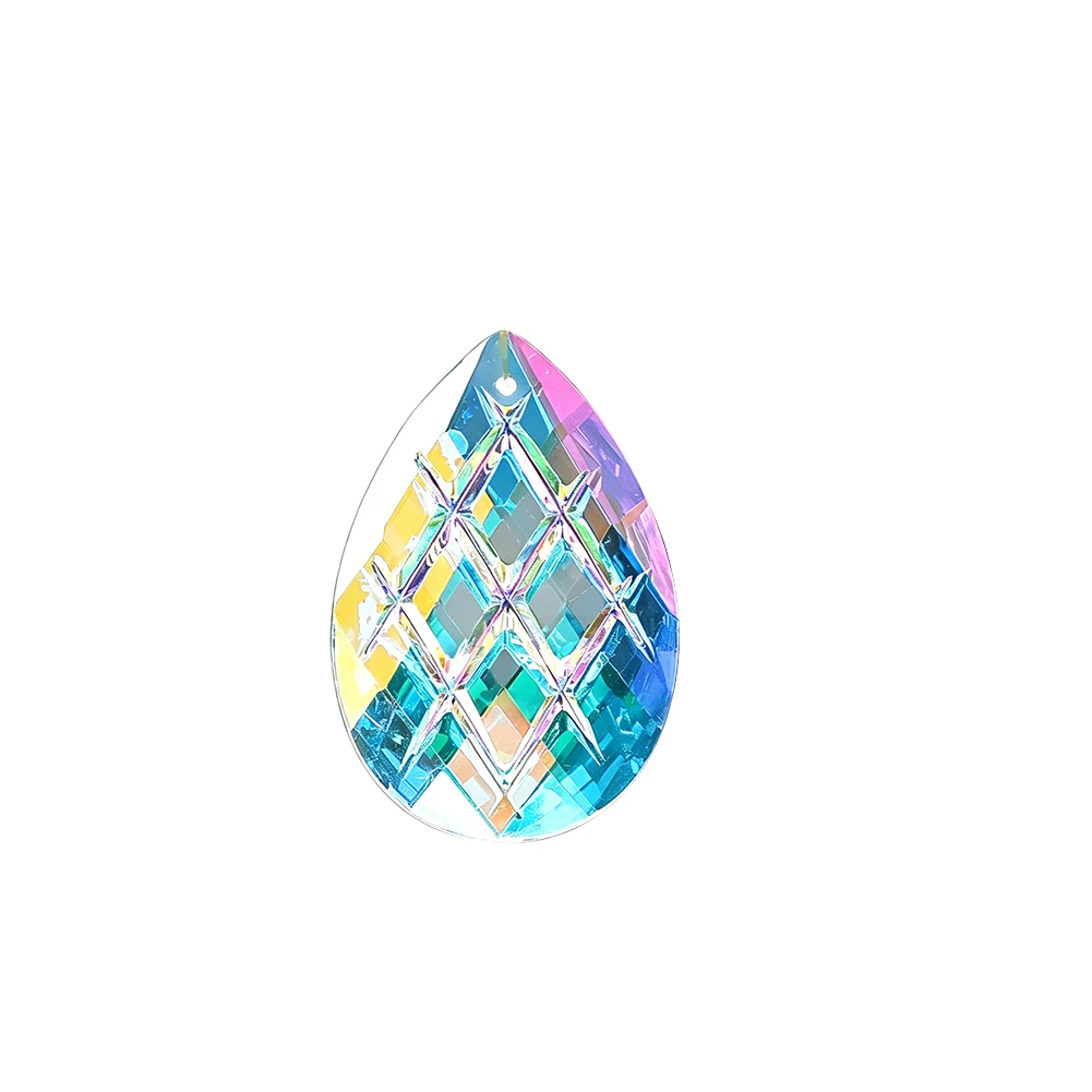 50mm Multicolored Grooved Grid Teardrop Shaped Glass Crystal Prism Pendant Sun Catcher Wedding Hotel Chandelier Decor Accessory