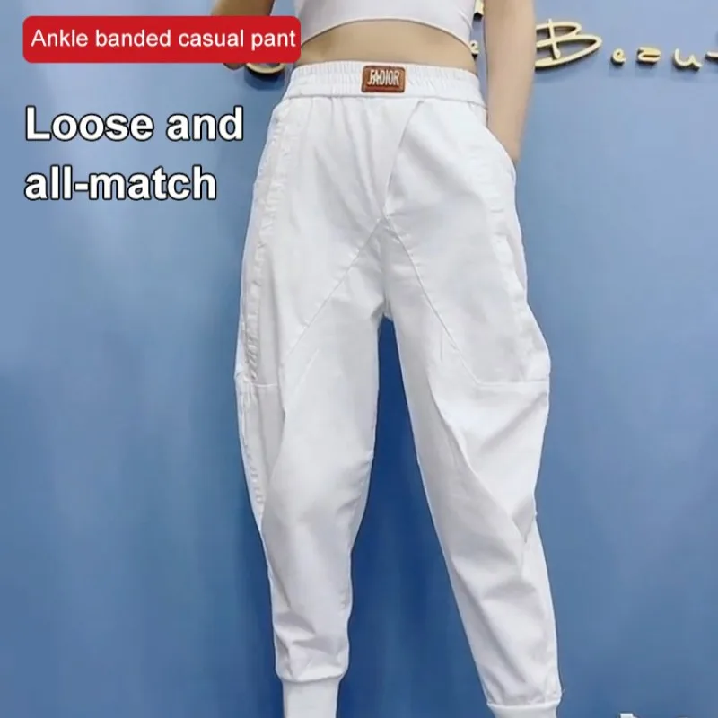 Damskie spodnie haremowe letnie luźna cienka spodnie casualowe jeansy z wysokim stanem wszechstronne przycięte spodnie dopasowane modne spodnie