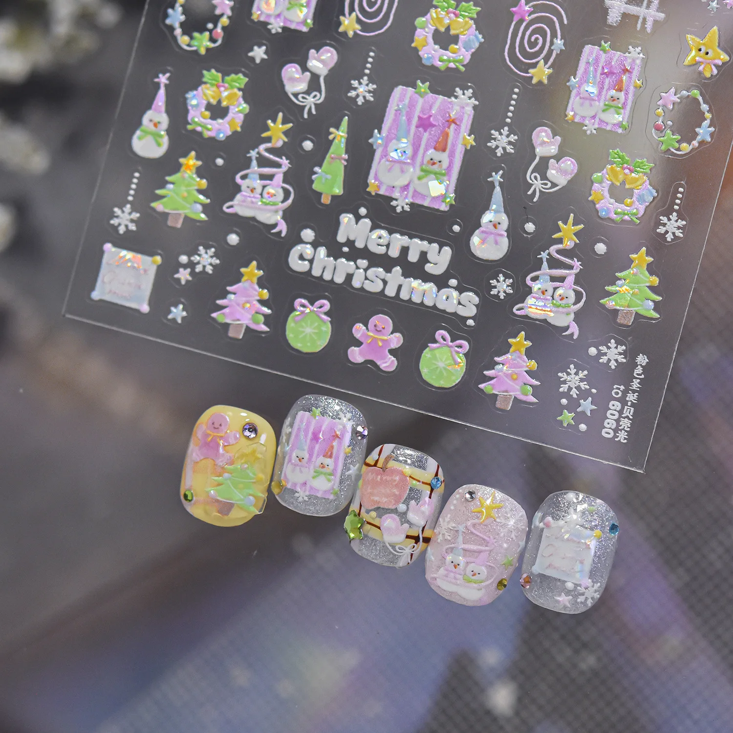 Nail Art Stickers Iridescent Pink Sweet Christmas Elements Adhesive Decals Lightweight DIY Manicure Decoration Holiday