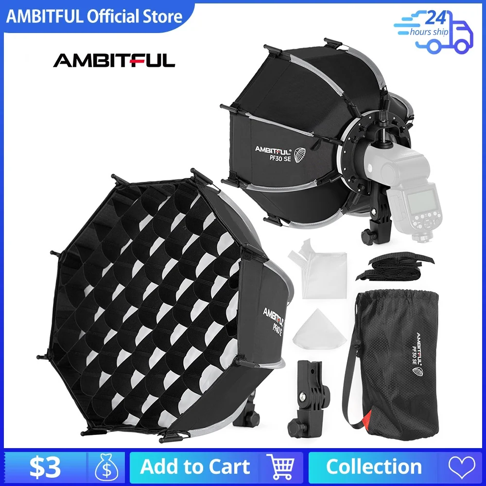 AMBITFUL PF30/PF40 30cm /40cm mini Speedlite Portable Octagon Umbrella Softbox + Honeycomb Grid Outdoor Flash SoftBox for Godox