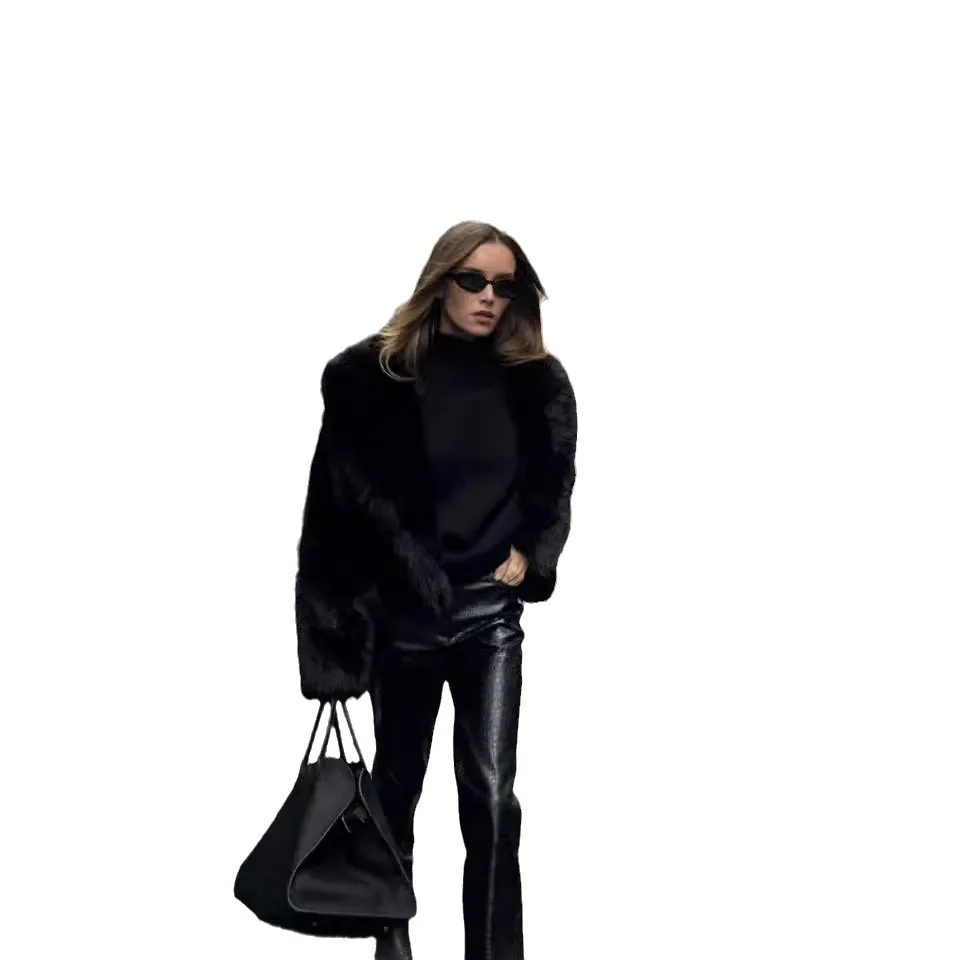 2025 New Black Faux Fox Fur Short Coat Women Thick Warm Plush Top Multiple Colors Available Fashion Versatile Elegant Design