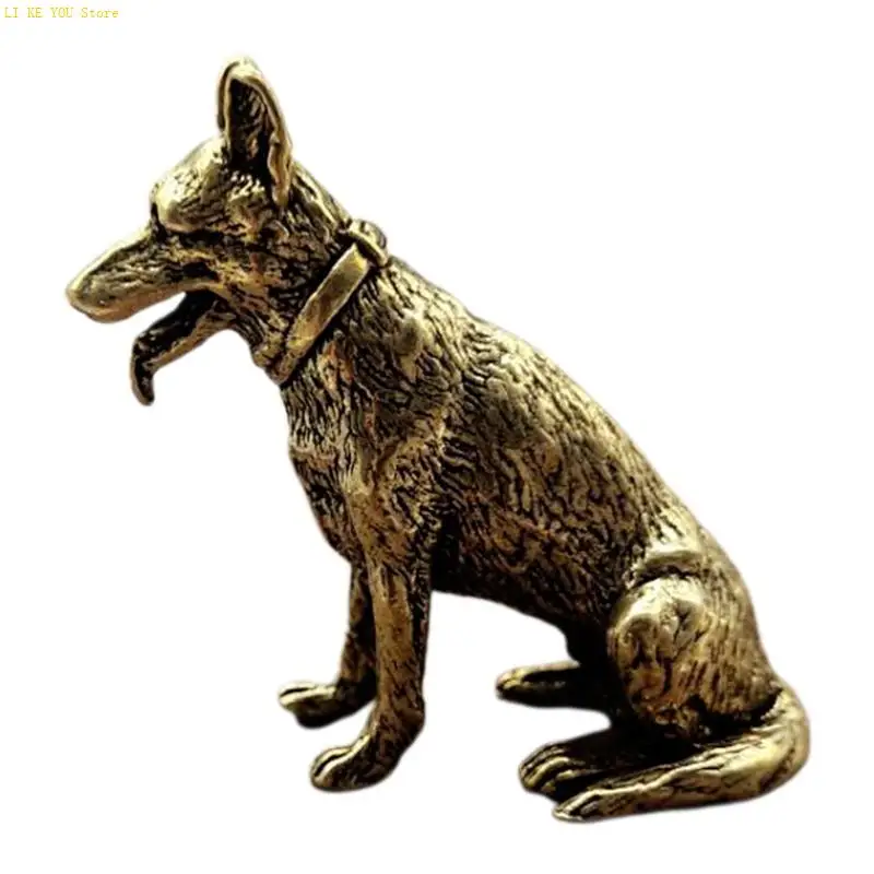 W3JE – Statue chien Fortune en laiton métal, ornement petites Figurines chiot, décor thé pour animaux