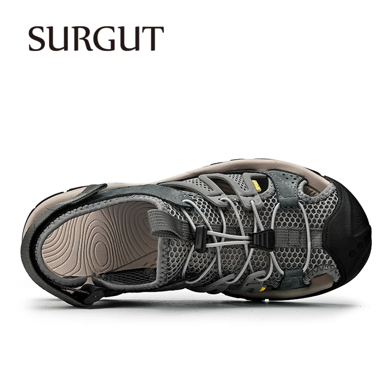 

SURGUT Men Sandals Summer Breathable Outdoor Beach Comfortable Non Slip Rubber Outsole Closed Toe Casual Sandals Men