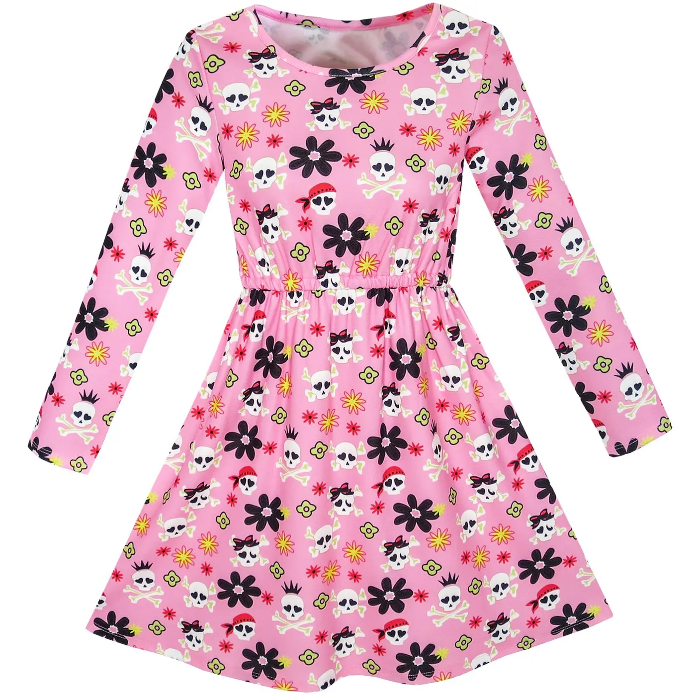 Girls Dress Halloween Skull Print Costume Dress