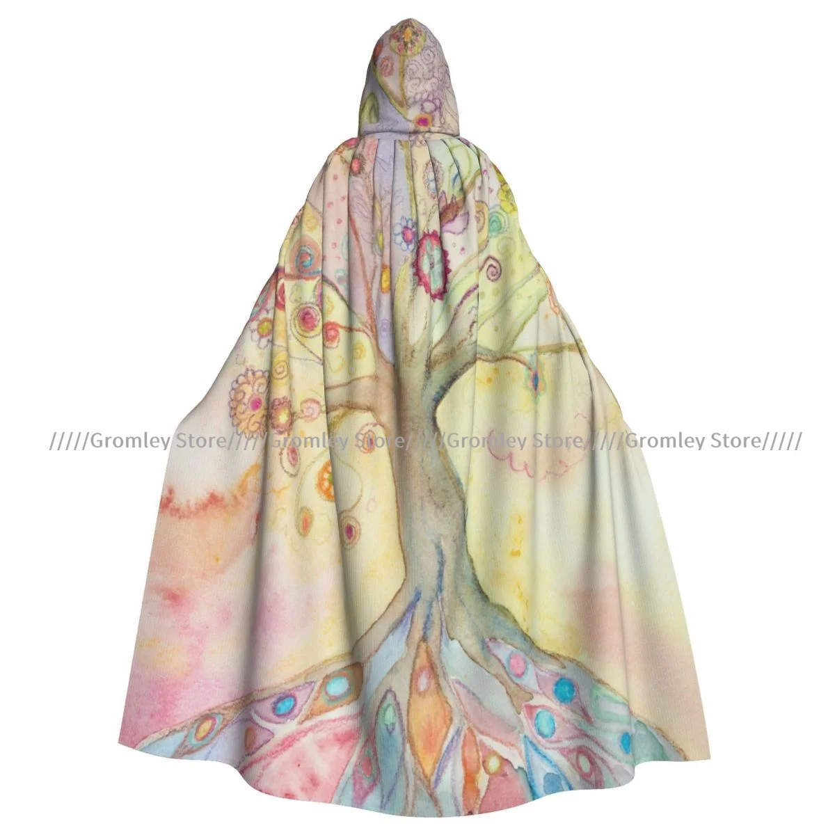 Witch Long Hooded Robe Whimsical Tree Of Life With Pastel Halloween Cloak Cosplay Costumes for Adult